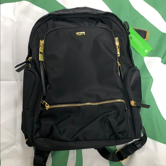 Tumi Black Backpack Gold Zipper Tumi Black Backpack With Gold Accents